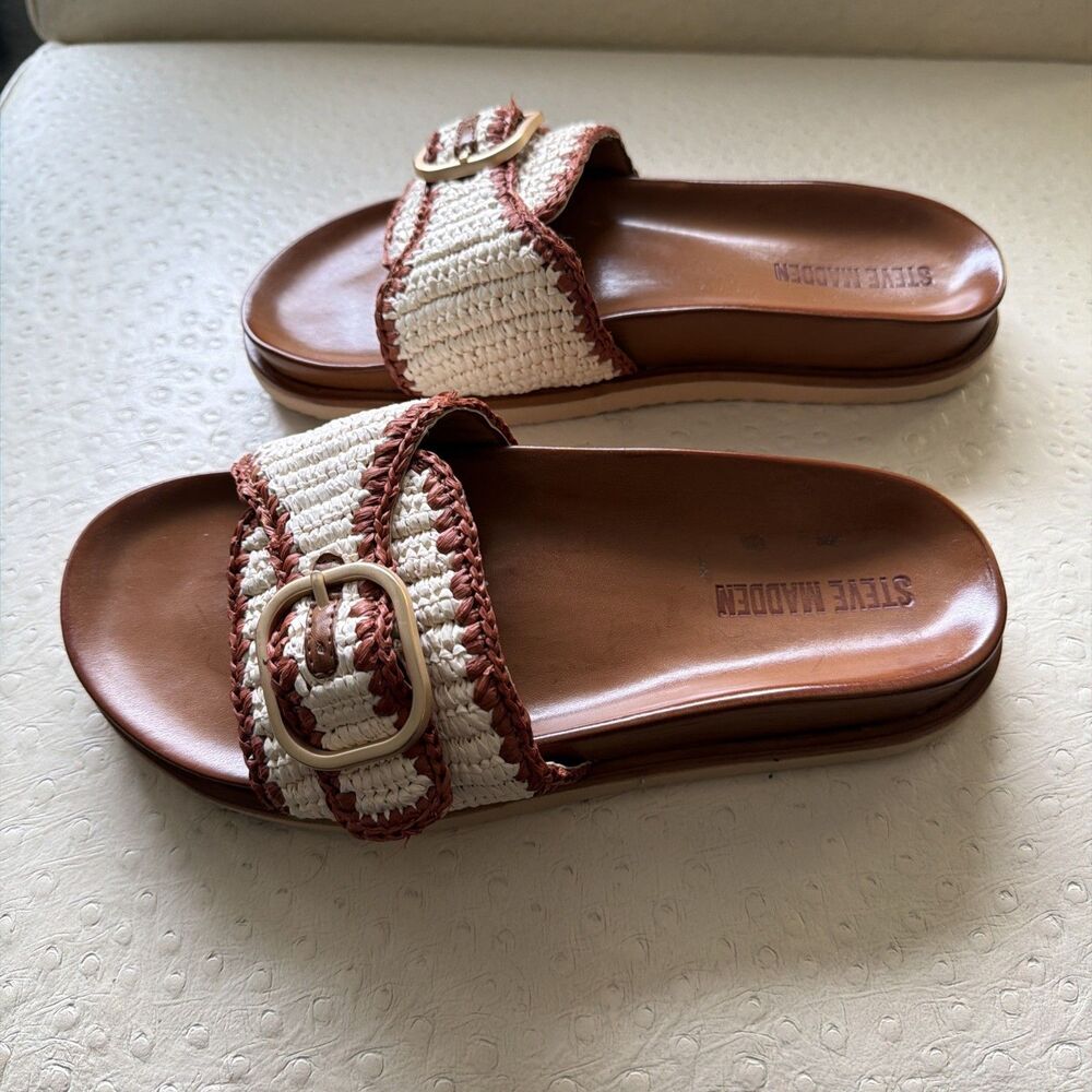 Steve Madden Women's Memphis Raffia Sandal Cognac 8.5 NWOB Boho Festival Cottage - Picture 3 of 6